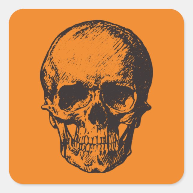 ORANGE SQUARE HALLOWEEN SKULL STICKER HAND DRAWN (Vorderseite)
