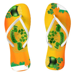 Orange St. Patricks Day Shamrock Pot o' Gold Flagg Flip Flops