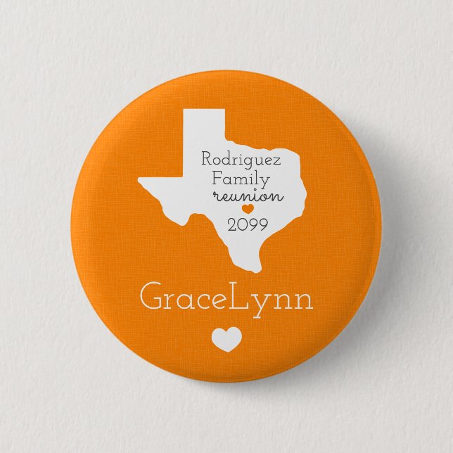Orange Staat Texas Family Wiedersehen Button (Vorderseite)