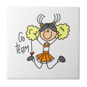 Orange Stäbchenfigur Cheerleader T-Shirts und Gesc Fliese
