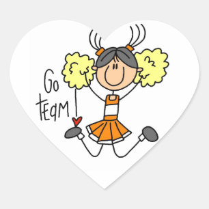 Orange Stäbchenfigur Cheerleader T-Shirts und Gesc Herz-Aufkleber
