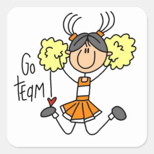 Orange Stäbchenfigur Cheerleader T-Shirts und Gesc Quadratischer Aufkleber