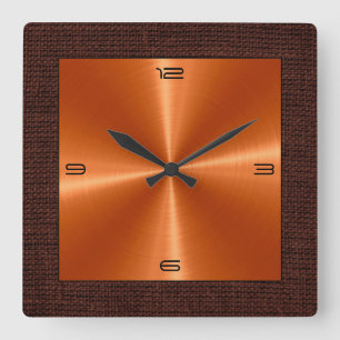 Orange Stainless Steel Modern Burlap Border Quadratische Wanduhr