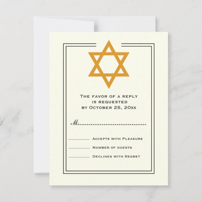 Orange Star von David Bar Mitzvah Antwortkarte RSVP Karte (Vorderseite)