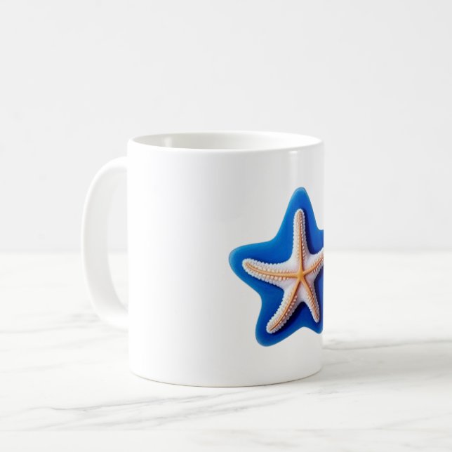 Orange Starfish in Blue Kaffeetasse (Vorderseite Links)