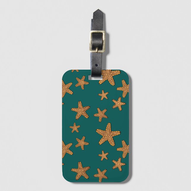 Orange Starfish-Muster Gepäckanhänger (Vorderseite Vertikal)