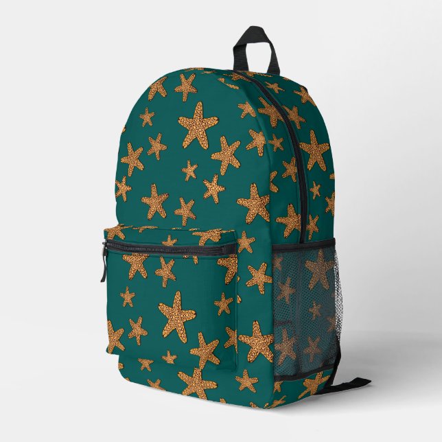 Orange Starfish Pattern Bedruckter Rucksack (Rückseitige Ecke Rechts)