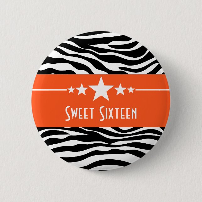 Orange Stars Zebra Print Sweet 16 Button (Vorderseite)