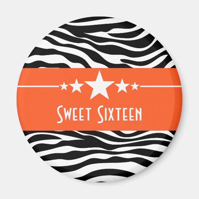 Orange Stars Zebra Print Sweet 16 Magnet (Vorne)