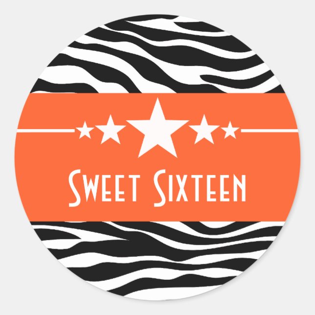 Orange Stars Zebra Print Sweet 16 Stickers (Vorderseite)