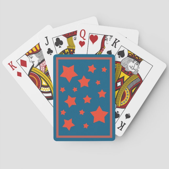 Orange Sterne auf blau Spielkarten (Rückseite)