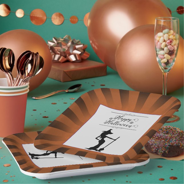 Orange Sternexplosion Hexe Halloween Pappteller (Multi)