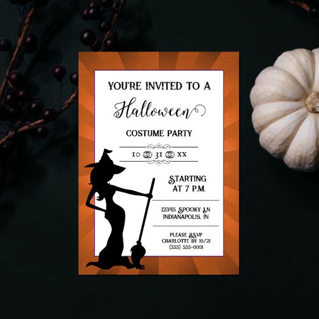 Orange Sternexplosion Hexe Halloween-Party Einladu Einladung (Orange Starburst Witch Halloween Party Invite)