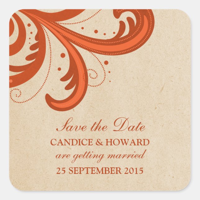 Orange Stilvolle Wirbel Save the Date Stickers (Vorderseite)