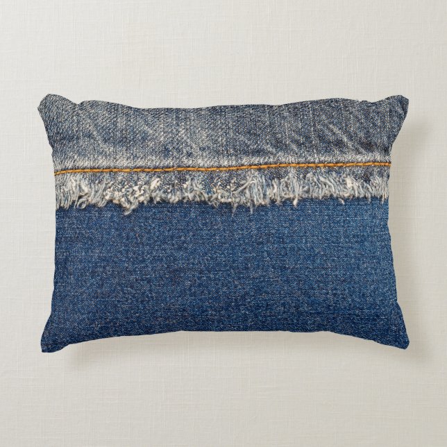 Orange Stitch, Double Denim Patch. Dekokissen (Vorderseite)