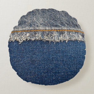 Orange Stitch, Double Denim Patch. Rundes Kissen