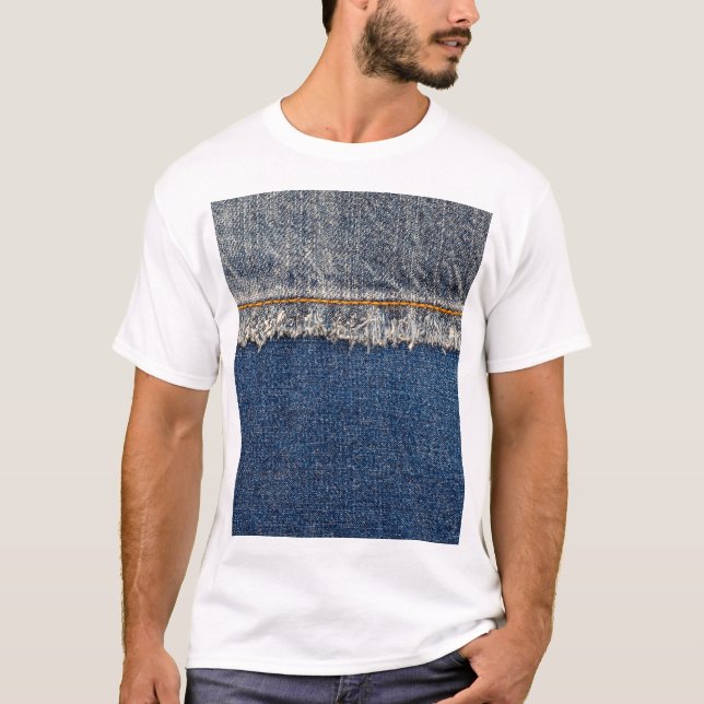 Orange Stitch, Double Denim Patch. T-Shirt (Vorderseite)