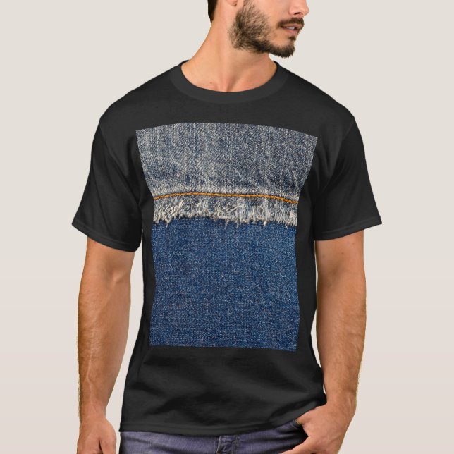 Orange Stitch, Double Denim Patch. T-Shirt (Vorderseite)