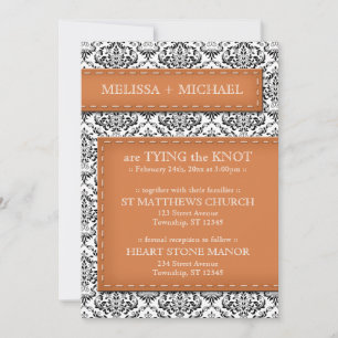 Orange Stitched Damask Wedding Einladungen