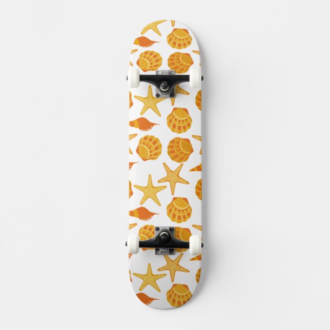Orange Strand-Muschel-Muster Skateboard (Vorderseite)