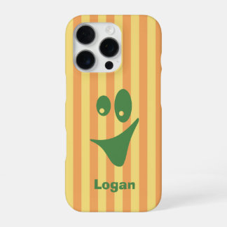 Orange Streifen Grüner Quirkiger Smiley iPhone 16 Pro Hülle