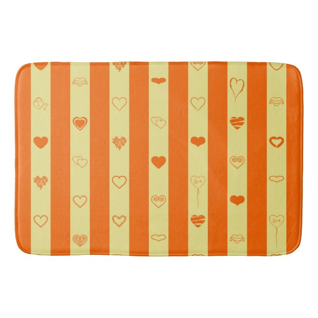 Orange Streifen Modernes Herzmuster Badematte (Vorderseite)