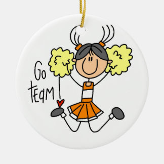 Orange Strichmännchen Cheerleader T - Shirt und Ge Keramikornament