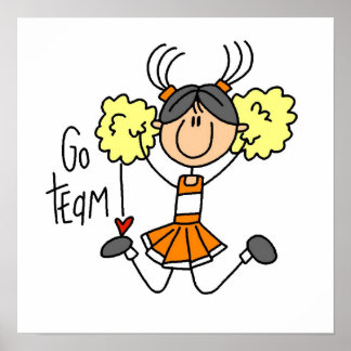 Orange Strichmännchen Cheerleader T - Shirt und Ge Poster