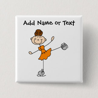 Orange Strichmännchen-Eis-Skater-Knopf Button