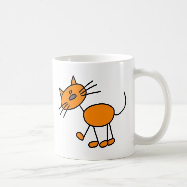 Orange Strichmännchen-Katzen-Tasse Kaffeetasse (Rechts)