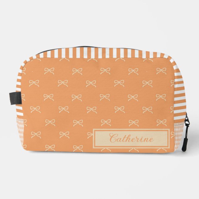 Orange Stripe Bow Pattern Coquette Cosmetic Waschbeutel (Vorderseite)