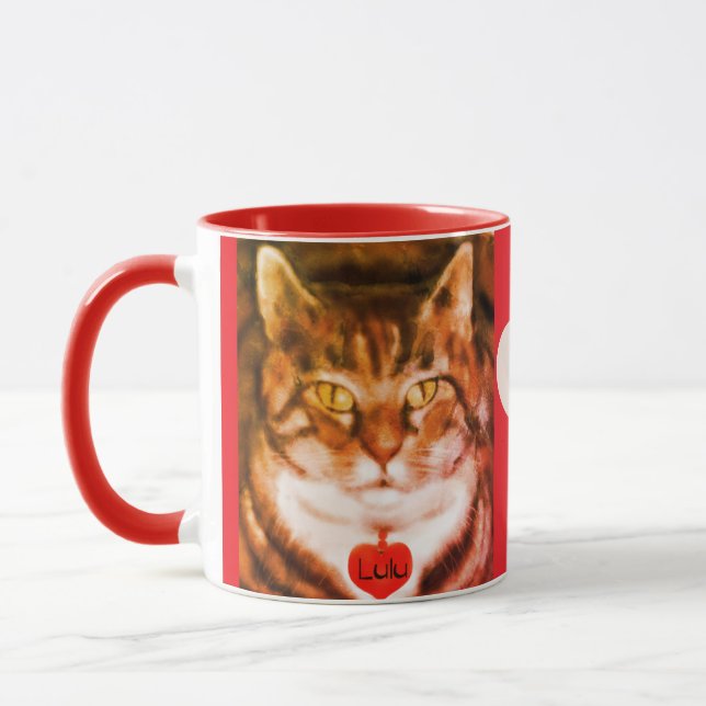 Orange striped Cat Red Trim with heart Tasse (Links)