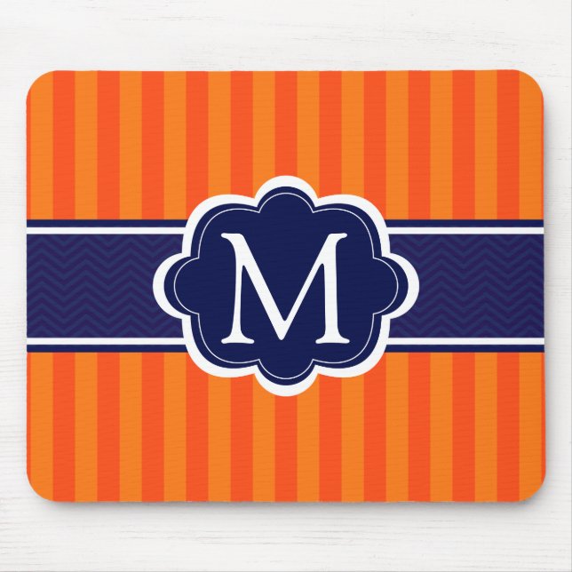 Orange Stripes Marine-Blau-kundenspezifische Mousepad (Vorne)