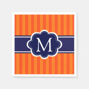 Orange Stripes Navy Blue Custom Monogram Initial Serviette