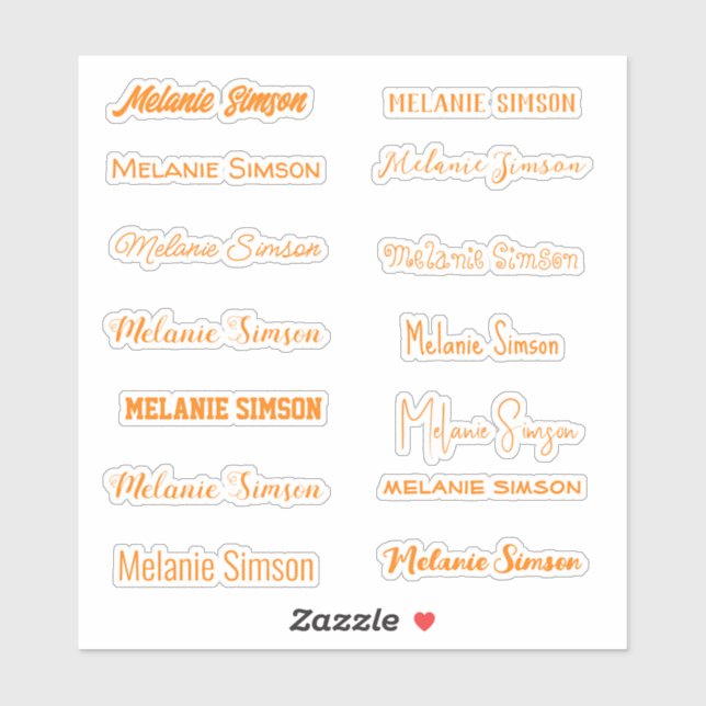 Orange Stylish Name Halloween Drehbuch Aufkleber (Blatt)