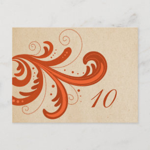 Orange Stylish Wirbel Tischnummer Postkarte