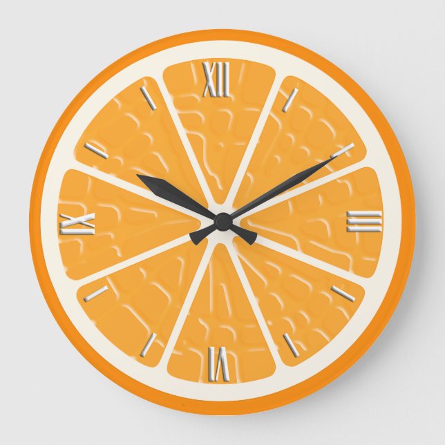 Orange Stylized Fruit Slice Große Wanduhr (Vorderseite)