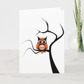 Orange Sugar Skull Owl in Baumkarte Feiertagskarte