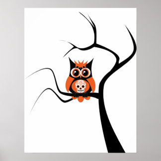 Orange Sugar Skull Owl in Baumposter Poster
