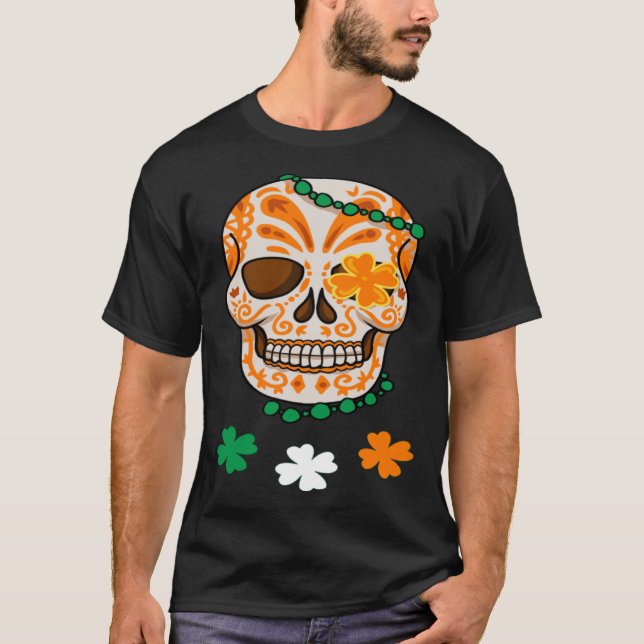 Orange Sugar Skull St. Patrick's Day T-Shirt (Vorderseite)