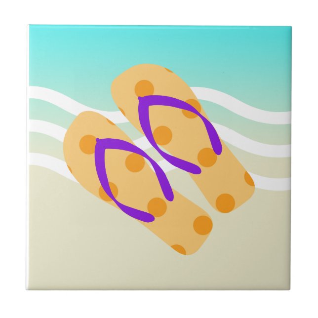 Orange Summer Beach Waves Flip Flops Keramik Tile Fliese (Vorderseite)