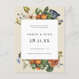 Orange Summer Floral Botanic Boho Save the Date Einladungspostkarte