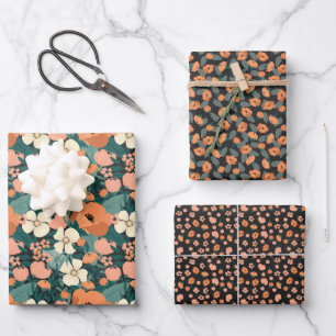 Orange Summer Floral Geschenkpapier Set