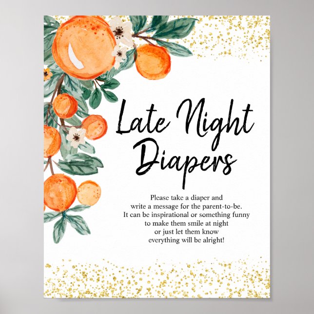 Orange Summer Watercolor Spate Night Diapers Poster (Vorne)