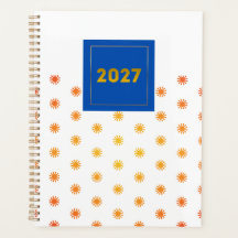 Orange Sunburst Dot 2027 Planer Navy Etikett