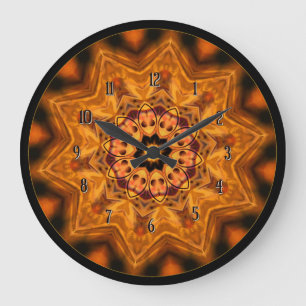 Orange Sunburst Mandala Wall Clock Große Wanduhr
