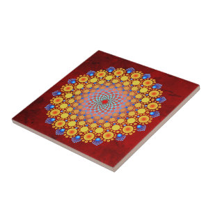 Orange Sunflower Mandala Fliese