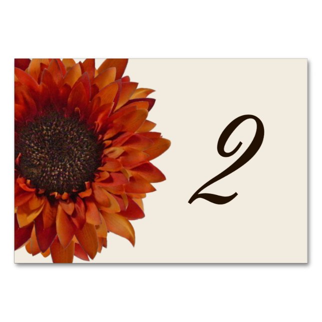 Orange Sunflower Wedding Tischnummer Card (Vorderseite)