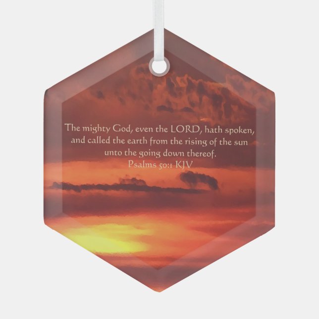 Orange Sunrise Scripture Suncatcher Glass Ornament Aus Glas (Vorderseite)