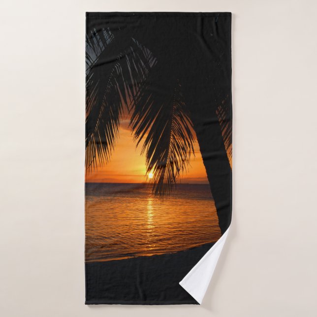 Orange Sunset Beach Tropical Island Palm Tree Badhandtuch Set (Badehandtuch)
